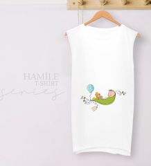 BK Gift Kişiye Özel İsimli Bebek Tasarımlı Beyaz Sıfır Kol Hamile Tişört-1, Hamile Giyim, Eşe Hediye