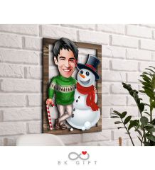 BK Gift Kişiye Özel Yeni Yıl Karikatürlü 3D Ahşap Tablo-7