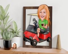 BK Gift Kişiye Özel Kadın Golfcü Karikatürlü 3D Ahşap Tablo-5, Sevgiliye Hediye, Arkadaşa Hediye, Doğum Günü Hediyesi
