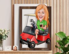 BK Gift Kişiye Özel Kadın Golfcü Karikatürlü 3D Ahşap Tablo-5, Sevgiliye Hediye, Arkadaşa Hediye, Doğum Günü Hediyesi