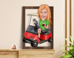 BK Gift Kişiye Özel Kadın Golfcü Karikatürlü 3D Ahşap Tablo-5, Sevgiliye Hediye, Arkadaşa Hediye, Doğum Günü Hediyesi