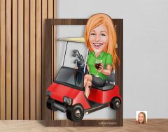 BK Gift Kişiye Özel Kadın Golfcü Karikatürlü 3D Ahşap Tablo-5, Sevgiliye Hediye, Arkadaşa Hediye, Doğum Günü Hediyesi