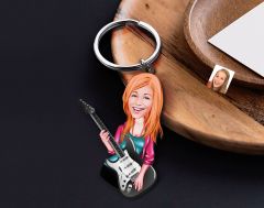 BK Gift Kişiye Özel Gitarist Karikatürlü Ahşap Anahtarlık-3 Sevgiliye Hediye, Arkadaşa Hediye, Doğum Günü Hediyesi