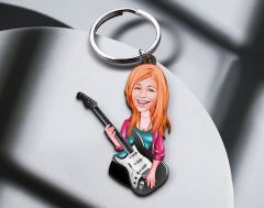 BK Gift Kişiye Özel Gitarist Karikatürlü Ahşap Anahtarlık-3 Sevgiliye Hediye, Arkadaşa Hediye, Doğum Günü Hediyesi