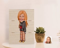 Kişiye Özel Kadın Karikatürlü Otantik Masaüstü Ahşap Palet Çerçeve-100