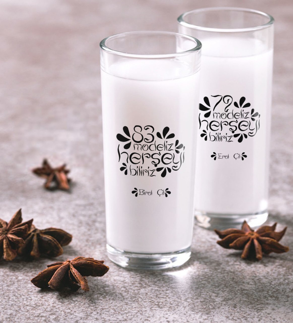 Kişiye Özel Renkli Baskılı Her Şeyi Biliriz İkili Rakı Bardağı Seti-1