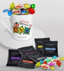 Kişiye Özel Anaokulu Öğretmeni Türk Kahvesi Fincanı Selamlique Karışık Türk Kahvesi ve Haribo Şeker Hediye Seti-1