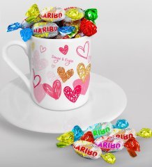 Kişiye Özel Sevgililer Günü Türk Kahvesi Fincanı ve Haribo Şeker Hediye Seti-50