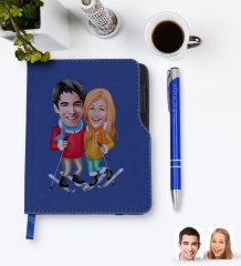 Kişiye Özel Sevgililer Karikatürlü Lacivert Termo Deri Defter Kalem Seti-107