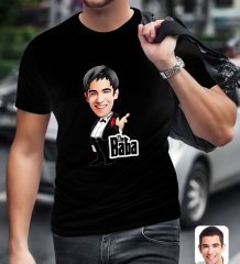 Kişiye Özel Godfather Baba Karikatürlü Siyah T-Shirt-1