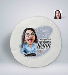 Kişiye Özel İsimli Kadın Kolay Yetişmiyor Karikatürlü Yuvarlak Araç Koltuk Yastığı-2