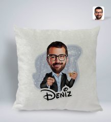 Kişiye Özel İsimli Erkek Karikatürlü Kare Araç Koltuk Yastığı-50