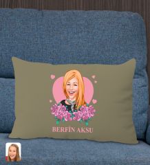 BK Gift Kişiye Özel Anneler Günü Karikatürlü Premium Kumaş Haki Dikdörtgen Kırlent Yastık, Anneler Günü Hediyesi, Ev Dekorasyonu-2