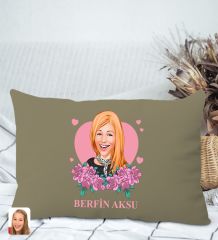 BK Gift Kişiye Özel Anneler Günü Karikatürlü Premium Kumaş Haki Dikdörtgen Kırlent Yastık, Anneler Günü Hediyesi, Ev Dekorasyonu-2