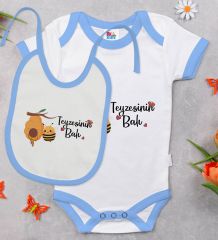 BK Kids Teyzesinin Balı Tasarımlı Mavi Bebek Body Zıbın ve Mama Önlüğü Hediye Seti-1