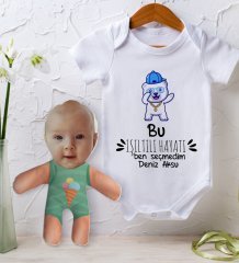 BK Kids Kişiye Özel Fotoğraflı Bebek Yastık ve Bebek Body Zıbın Hediye Seti - Model 21
