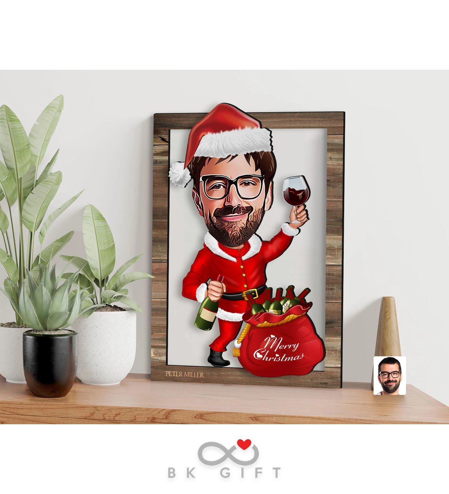 BK Gift Kişiye Özel Yeni Yıl Karikatürlü 3D Ahşap Tablo-6