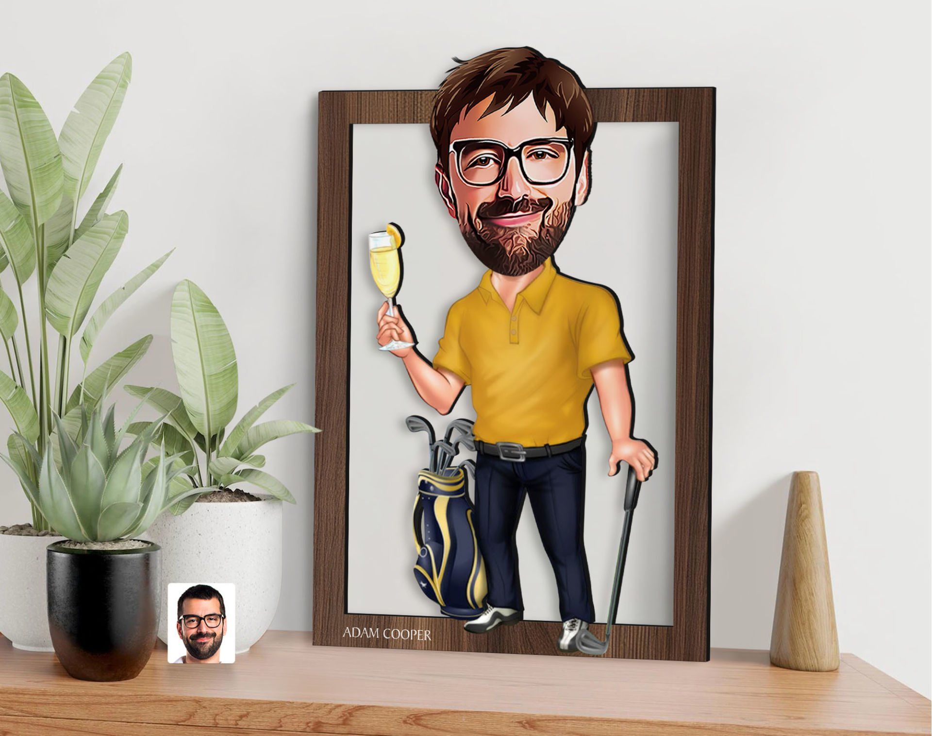 BK Gift Kişiye Özel Erkek Golfcü Karikatürlü 3D Ahşap Tablo-4, Sevgiliye Hediye, Arkadaşa Hediye, Doğum Günü Hediyesi