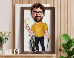 BK Gift Kişiye Özel Erkek Golfcü Karikatürlü 3D Ahşap Tablo-4, Sevgiliye Hediye, Arkadaşa Hediye, Doğum Günü Hediyesi