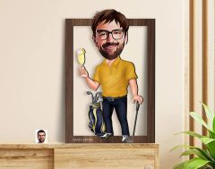 BK Gift Kişiye Özel Erkek Golfcü Karikatürlü 3D Ahşap Tablo-4, Sevgiliye Hediye, Arkadaşa Hediye, Doğum Günü Hediyesi