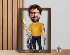 BK Gift Kişiye Özel Erkek Golfcü Karikatürlü 3D Ahşap Tablo-4, Sevgiliye Hediye, Arkadaşa Hediye, Doğum Günü Hediyesi