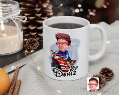 Kişiye Özel Motorcu Çocuk Karikatürlü Beyaz Kupa Bardak-1