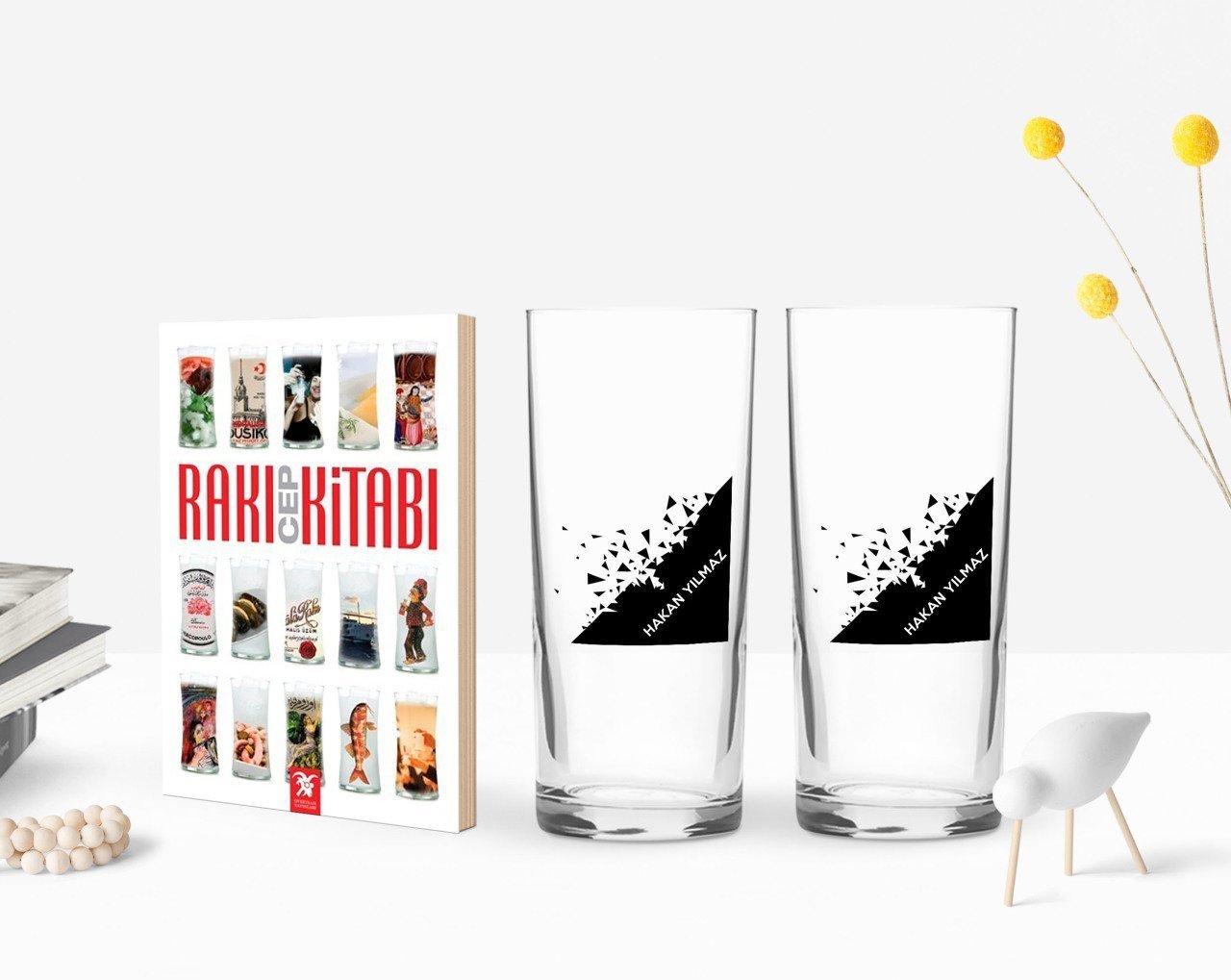 Kişiye Özel Renkli Baskılı İsimli İkili Rakı Bardağı ve Rakı Cep Kitabı Hediye Seti-27