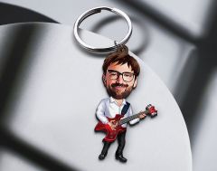 BK Gift Kişiye Özel Gitarist Karikatürlü Ahşap Anahtarlık-2 Sevgiliye Hediye, Arkadaşa Hediye, Doğum Günü Hediyesi