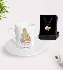 BK Gift Kişiye Özel Öğretmenler Günü Türk Kahvesi Fincanı ve İsimli Papatya Kolye Hediye Seti- 7, Öğretmene Hediye, Öğretmenler Günü
