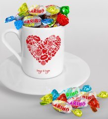 Kişiye Özel Sevgililer Günü Türk Kahvesi Fincanı ve Haribo Şeker Hediye Seti-49