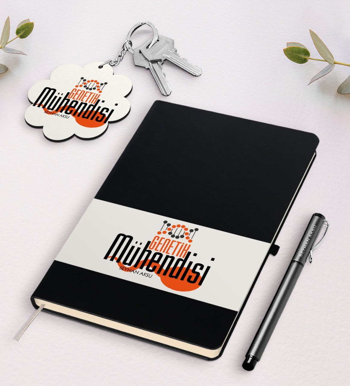 Kişiye Özel Genetik Mühendisi Siyah Defter Kalem Ve Anahtarlık Hediye Seti