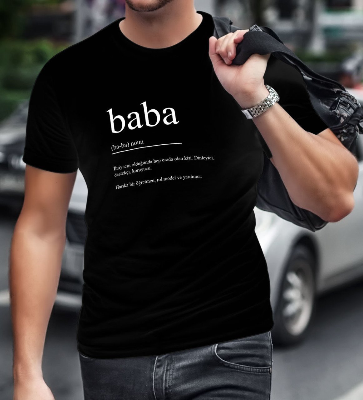 BK Home Baba Tasarımlı Siyah T-Shirt-1