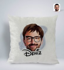 Kişiye Özel İsimli Erkek Yüz Karikatürlü Kare Araç Koltuk Yastığı-1