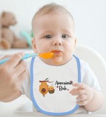 BK Kids Annesinin Balı Tasarımlı Mavi Bebek Body Zıbın ve Mama Önlüğü Hediye Seti-1