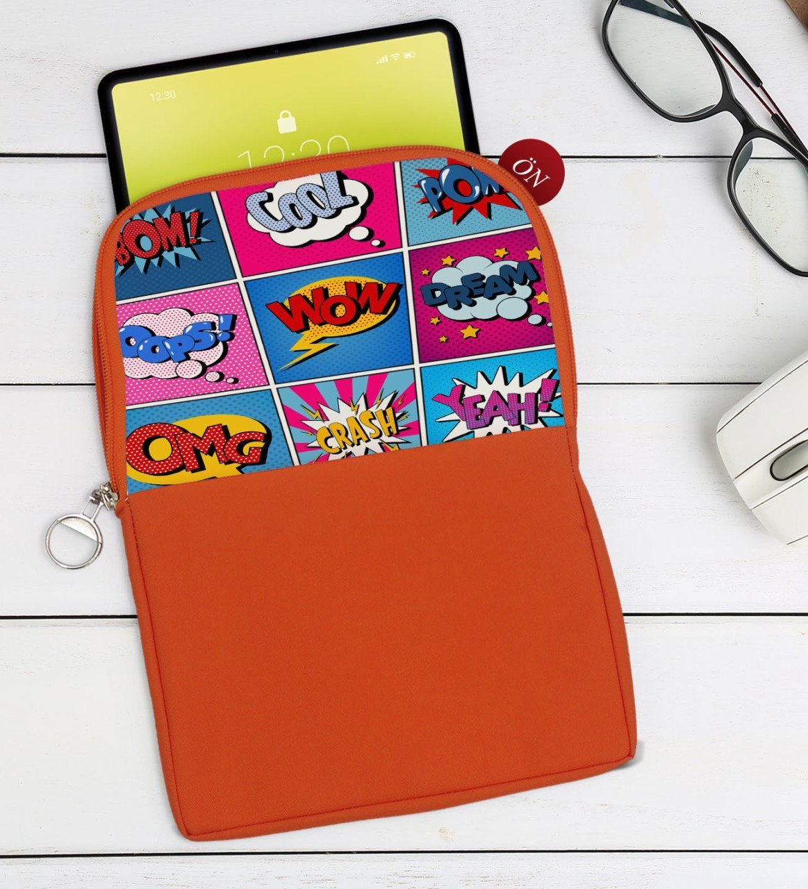 BK Gift Pop Art Tasarımlı Taşınabilir Koruyucu Tablet Kılıfı & Organizer Çanta - Turuncu-12