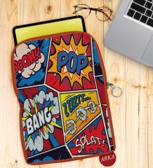 BK Gift Pop Art Tasarımlı Taşınabilir Koruyucu Tablet Kılıfı & Organizer Çanta - Turuncu-12