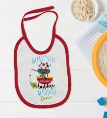 BK Kids Kişiye Özel Babasının Balıkçı Arkadaşı Tasarımlı Kırmızı Bebek Mama Önlüğü-1