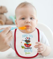 BK Kids Kişiye Özel Babasının Balıkçı Arkadaşı Tasarımlı Kırmızı Bebek Mama Önlüğü-1