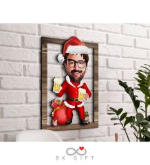 BK Gift Kişiye Özel Yeni Yıl Karikatürlü 3D Ahşap Tablo-5