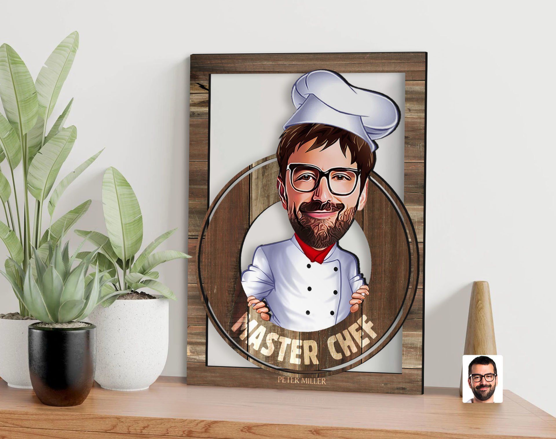 BK Gift Kişiye Özel Master Chef Karikatürlü 3D Ahşap Tablo, Sevgiliye Hediye, Arkadaşa Hediye, Yıl Dönümü Hediyesi, Doğum Günü Hediyesi-1