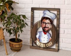 BK Gift Kişiye Özel Master Chef Karikatürlü 3D Ahşap Tablo, Sevgiliye Hediye, Arkadaşa Hediye, Yıl Dönümü Hediyesi, Doğum Günü Hediyesi-1