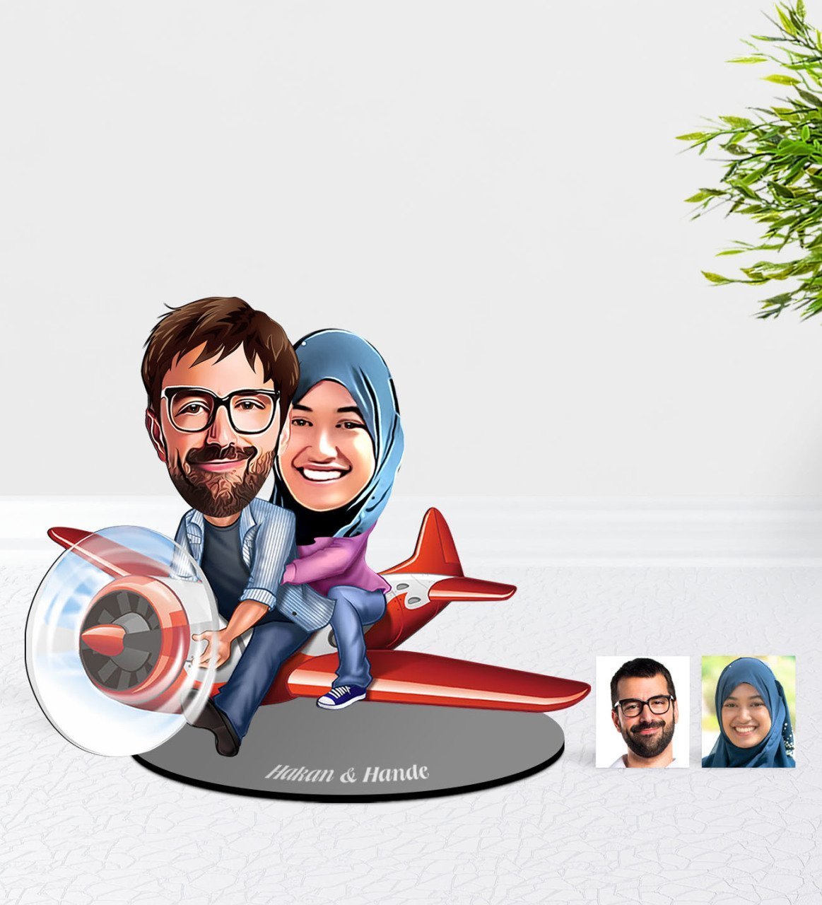 Kişiye Özel Sevgililer Karikatürlü Ahşap Biblo Model-11