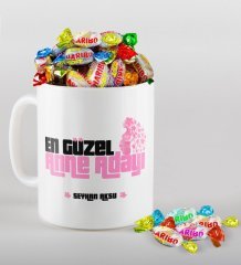 Kişiye Özel Anne Adayı Tasarımlı Beyaz Kupa ve Haribo Şeker Hediye Seti-1