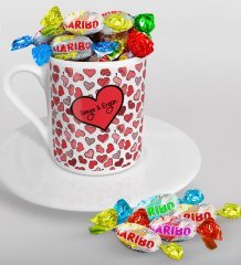 Kişiye Özel Sevgililer Günü Türk Kahvesi Fincanı ve Haribo Şeker Hediye Seti-48