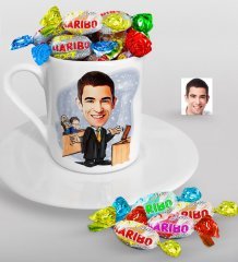 Kişiye Özel Bay Avukat Karikatürlü Türk Kahvesi Fincanı ve Haribo Şeker Hediye Seti-3