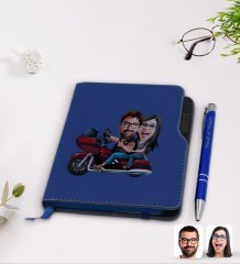 Kişiye Özel Sevgililer Karikatürlü Lacivert Termo Deri Defter Kalem Seti-103