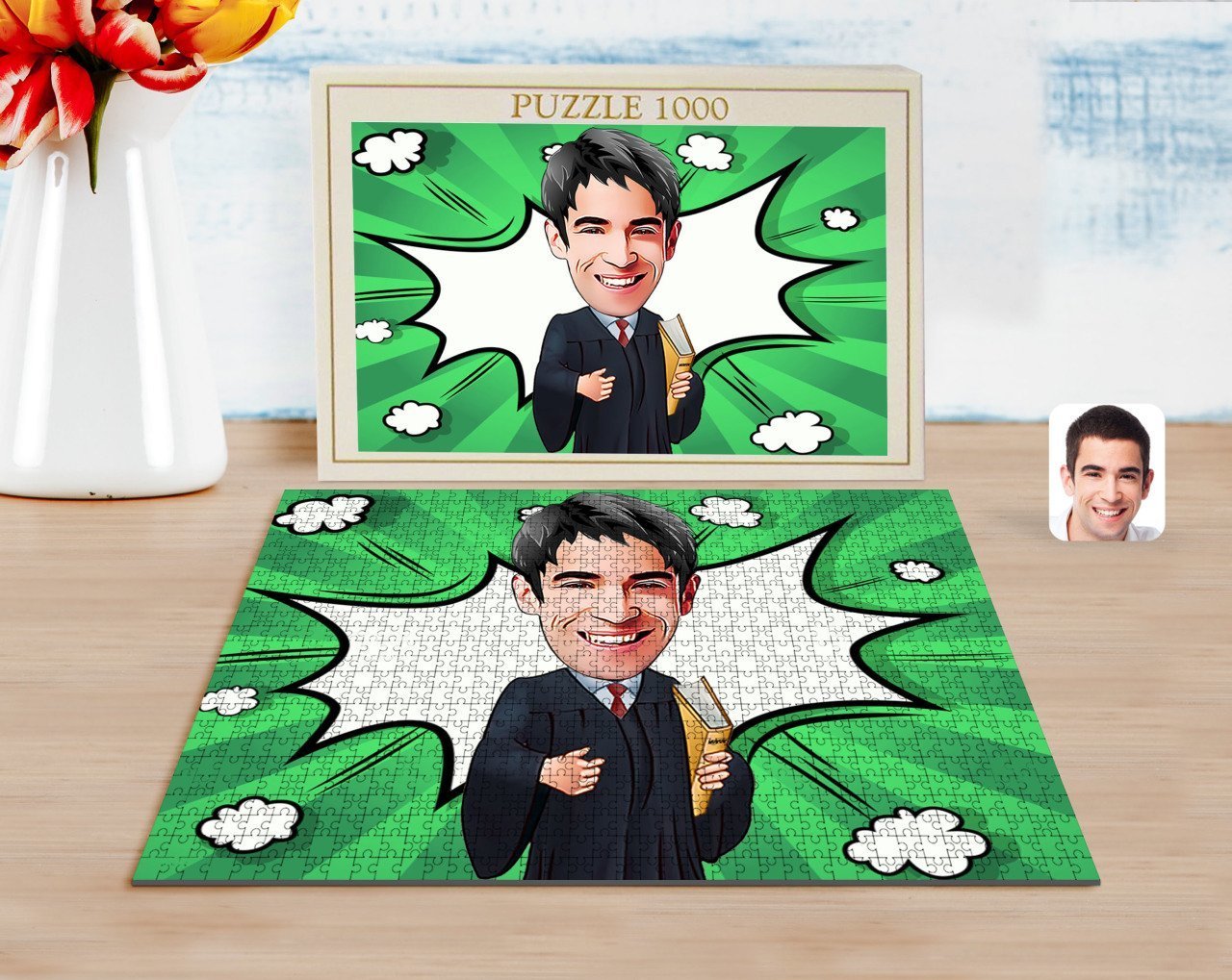Kişiye Özel Erkek Avukat Karikatürlü 1000 Parça Profesyonel Puzzle-1