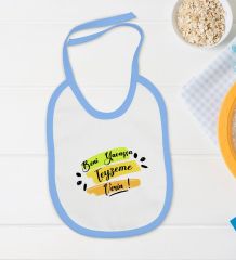 BK Kids Beni Yavaşça Teyzeme Verin Tasarımlı Mavi Bebek Body Zıbın ve Mama Önlüğü Hediye Seti-1