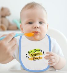 BK Kids Beni Yavaşça Teyzeme Verin Tasarımlı Mavi Bebek Body Zıbın ve Mama Önlüğü Hediye Seti-1