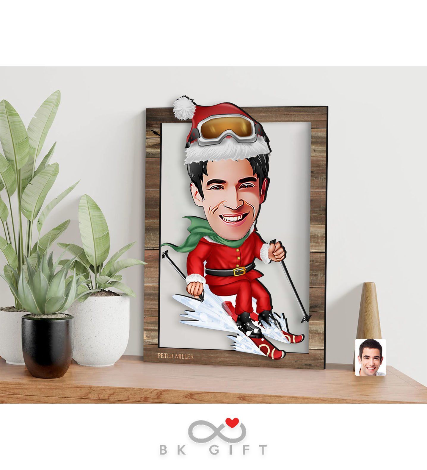 BK Gift Kişiye Özel Yeni Yıl Karikatürlü 3D Ahşap Tablo-4